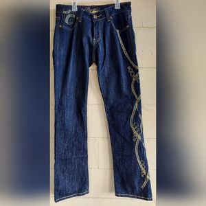 Coogi Jeans Dark Wash Embroidered Gold Rings Women's 9/10
